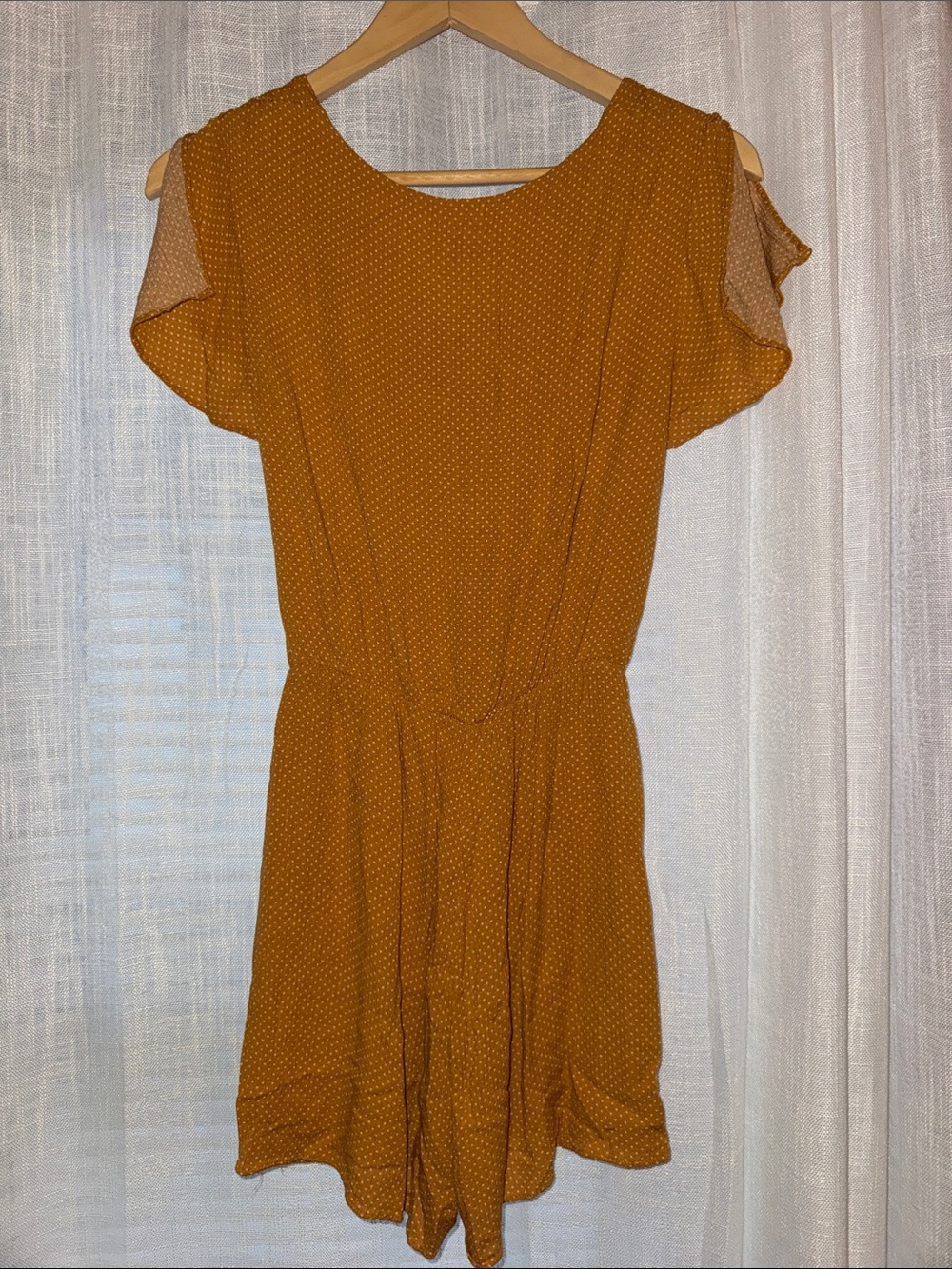 Everly | Mustard Yellow Dot Short Sleeve Romper Dress Women’s S